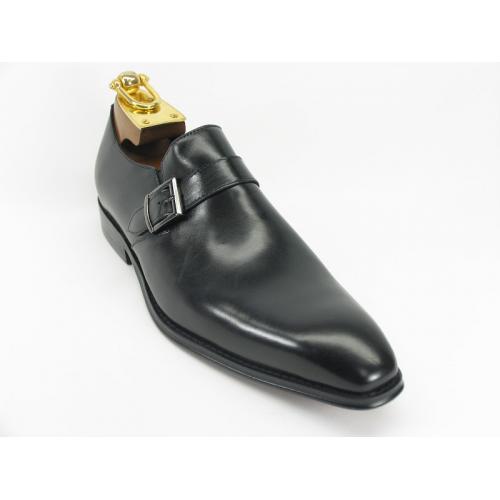 Carrucci Black Genuine Calf Skin Leather With Monk Straps Shoes KS478-32